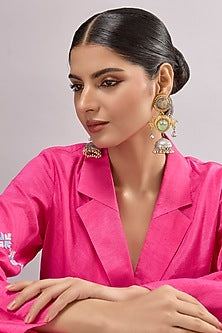 Two-Tone Finish Multi-Colored Stone Chandbali Earrings