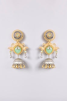Two-Tone Finish Multi-Colored Stone Chandbali Earrings