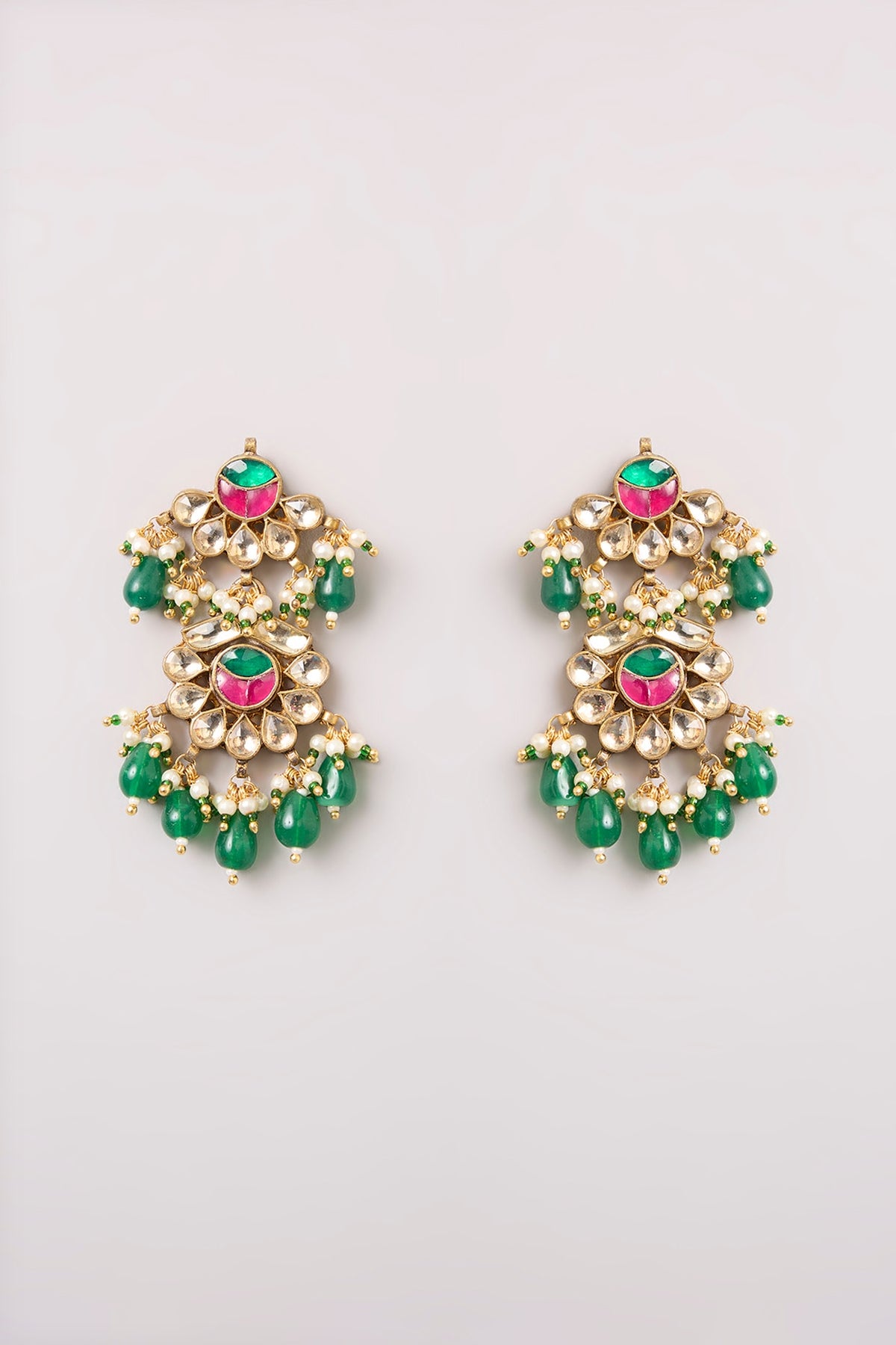 Gold Finish Multi-Colored Kundan Polki Necklace Set