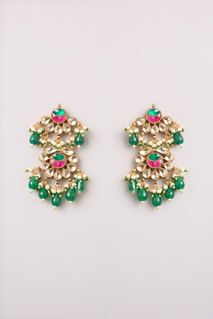 Gold Finish Multi-Colored Kundan Polki Necklace Set