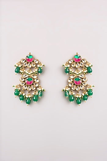 Gold Finish Multi-Colored Kundan Polki Necklace Set