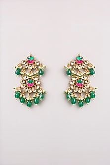 Gold Finish Multi-Colored Kundan Polki Necklace Set