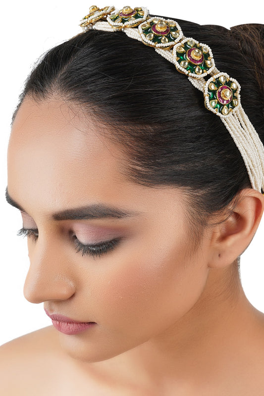 Gold Plated Kundan Polki Headband