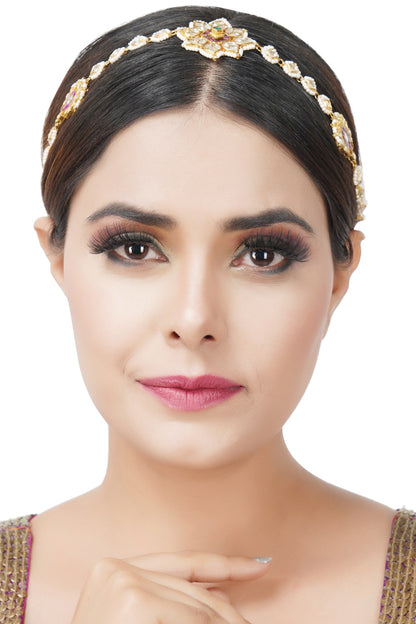 Gold Plated Headband With Kundan Polki