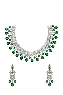 White Finish Diamond Necklace Set