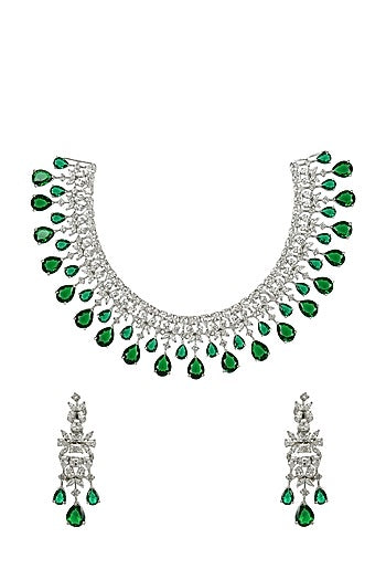 White Finish Diamond Necklace Set