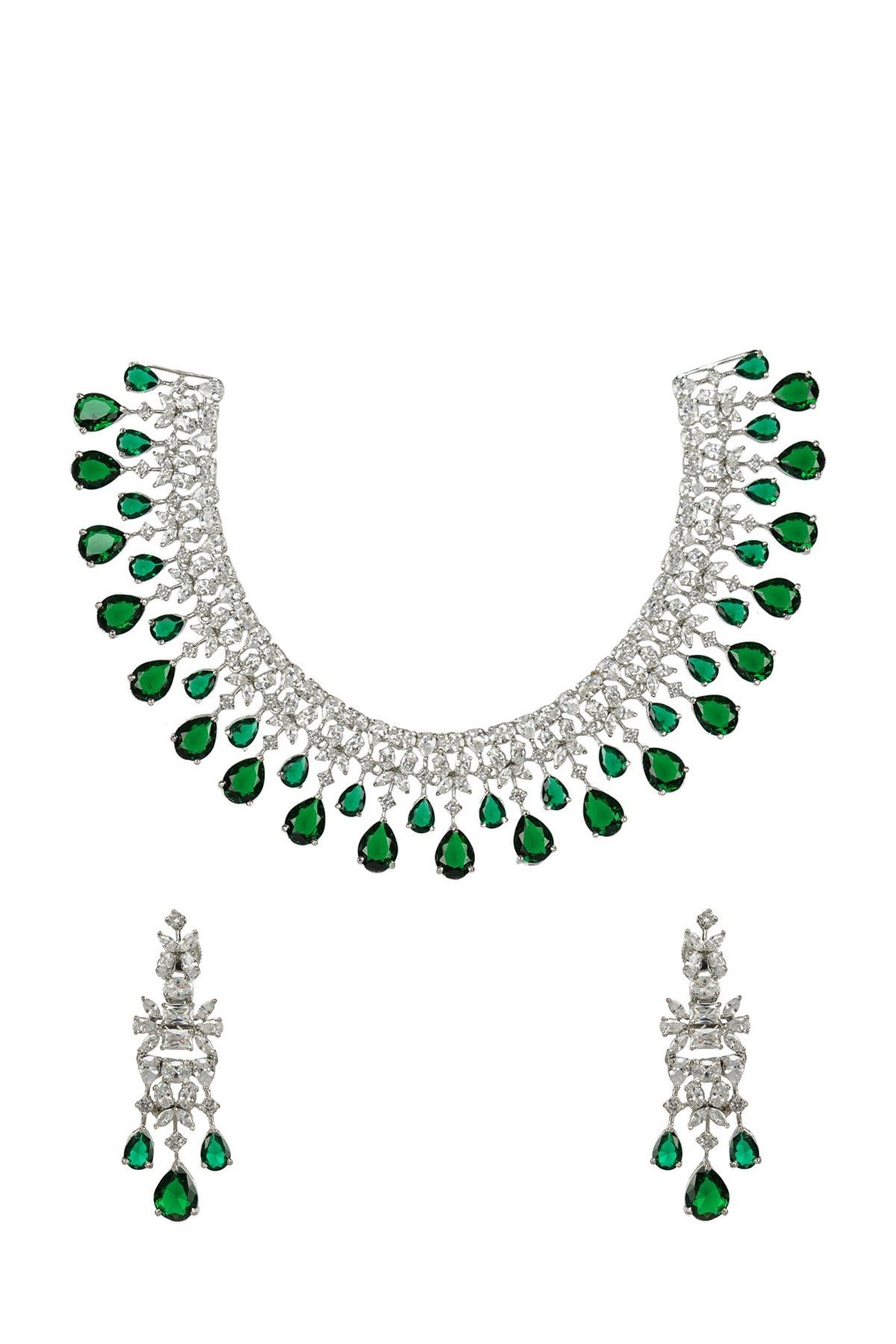 White Finish Diamond Necklace Set