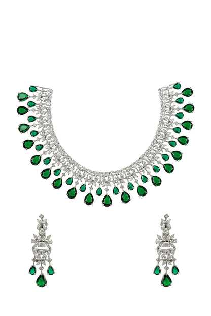 White Finish Diamond Necklace Set