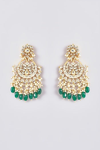 Gold Plated Kundan Polki & Handcrafted Green Stones Necklace Set