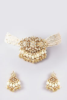 Gold Plated Kundan Polki & Handcrafted Stones Choker Necklace Set