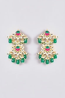 Gold Plated Kundan Polki & Handcrafted Green Stones Necklace Set