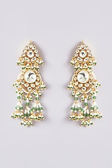 Gold Plated Kundan Polki & Handcrafted Green Stones Long Necklace Set