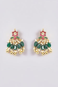 Gold Plated Kundan Polki & Handcrafted Green Stones Choker Necklace Set
