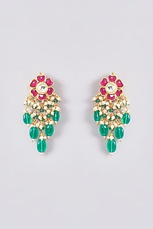 Gold Plated Kundan Polki & Handcrafted Green Stones Choker Necklace Set