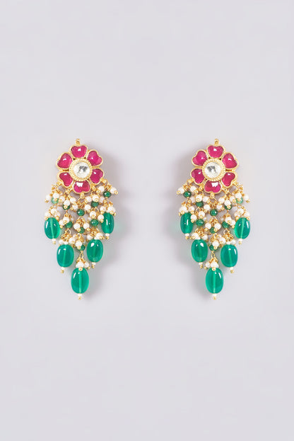 Gold Plated Kundan Polki & Handcrafted Green Stones Choker Necklace Set