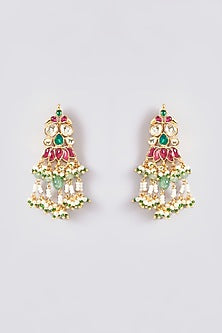Gold Plated Kundan Polki & Handcrafted Green Stones Necklace Set