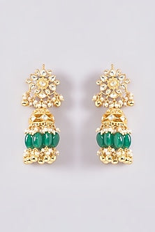 Gold Plated Kundan Polki & Handcrafted Green Stones Long Necklace Set