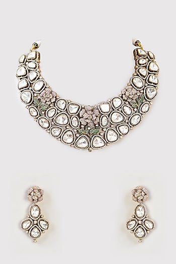 Gold Finish Kundan Polki Necklace Set