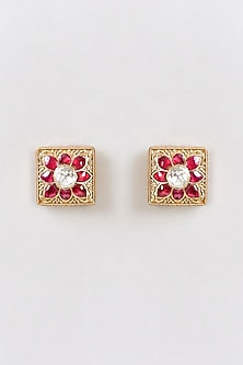 Gold Finish Red Kundan Polki Choker Necklace Set