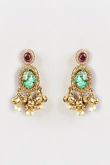 Gold Finish Turquoise Blue Stone & Kundan Polki Long Necklace Set