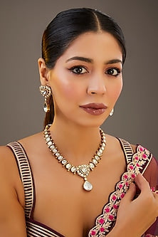 Gold Finish Kundan Polki Necklace Set