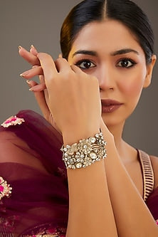 Gold Finish Kundan Polki Floral Openable Bangle