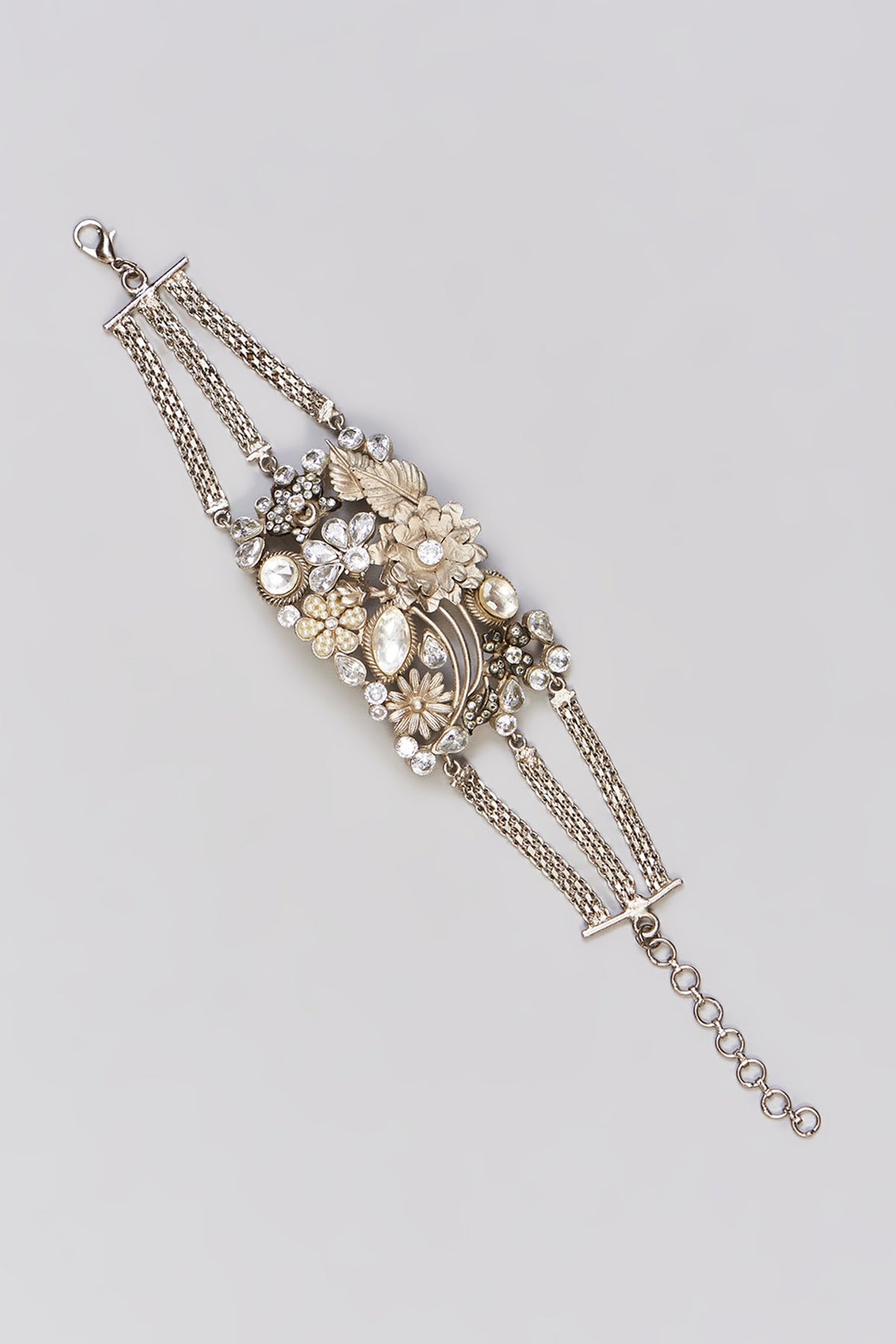 Gold Finish Kundan Polki Floral Openable Bangle