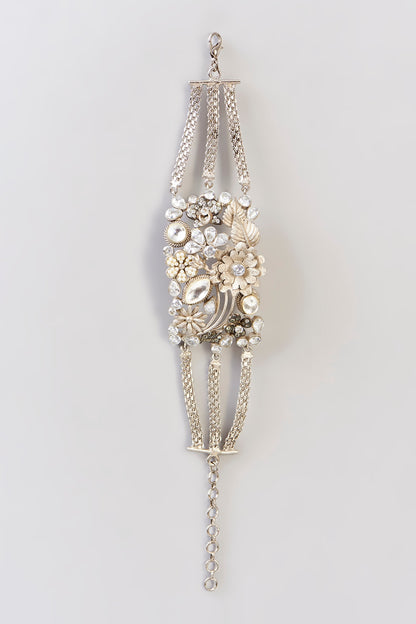 Gold Finish Kundan Polki Floral Openable Bangle