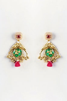 Gold Finish Green Kundan Polki Long Necklace Set