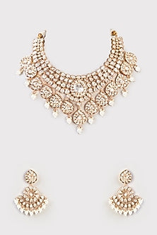 Gold Finish Kundan Polki Necklace Set