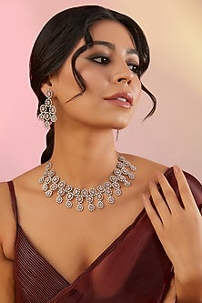 White Rhodium Finish American Diamond Necklace Set