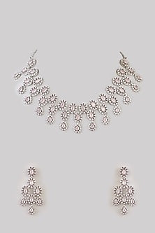 White Rhodium Finish American Diamond Necklace Set