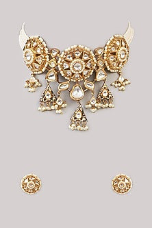 Gold Plated Kundan Polki & Stone Choker Necklace Set