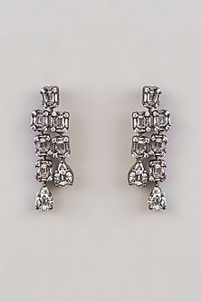 White Rhodium Finish American Diamond & Zircon Layered Necklace Set