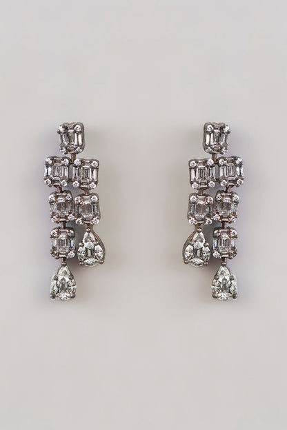 White Rhodium Finish American Diamond & Zircon Layered Necklace Set