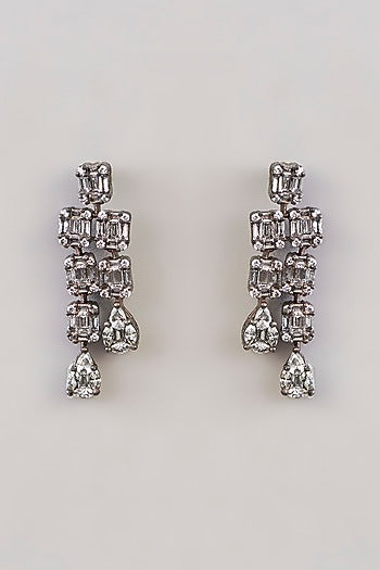 White Rhodium Finish American Diamond & Zircon Layered Necklace Set