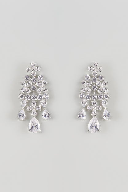 Silver Finish Cubic Zirconia Dangler Earrings