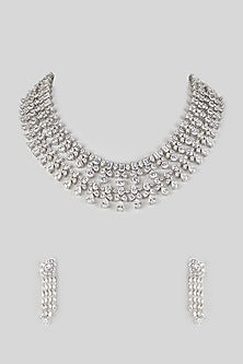 Silver Finish Cubic Zirconia Layered Necklace Set