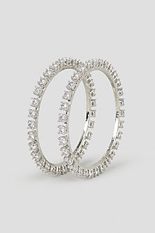 Silver Finish Cubic Zirconia Bangles (Set Of 2)