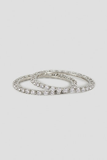 Silver Finish Cubic Zirconia Bangles (Set Of 2)