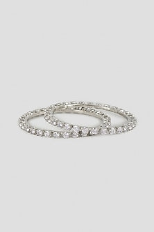 Silver Finish Cubic Zirconia Bangles (Set Of 2)