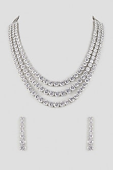 Silver Finish Cubic Zirconia Layered Necklace Set