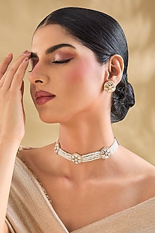 Gold Finish Crystal Floral Necklace Set
