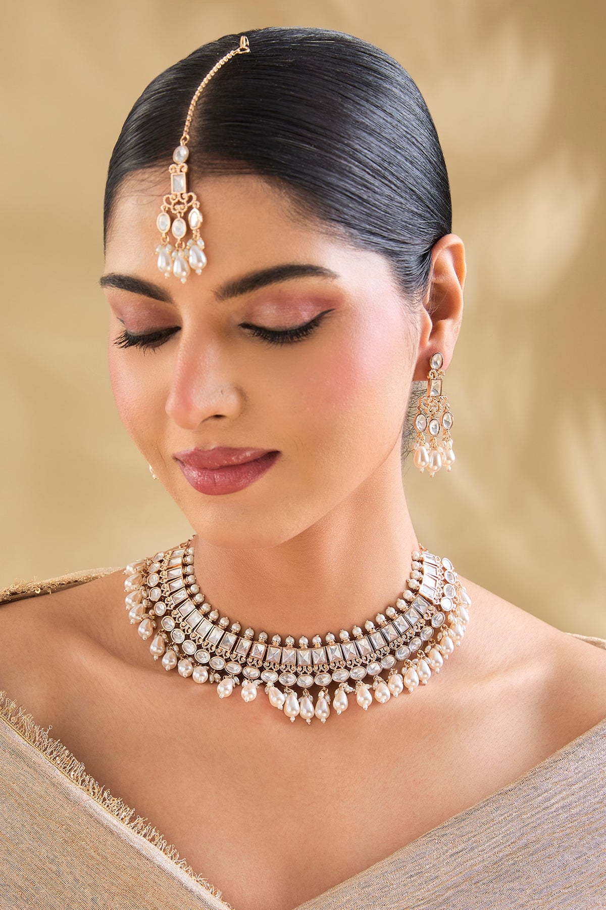 Gold Finish American Diamond Necklace Set