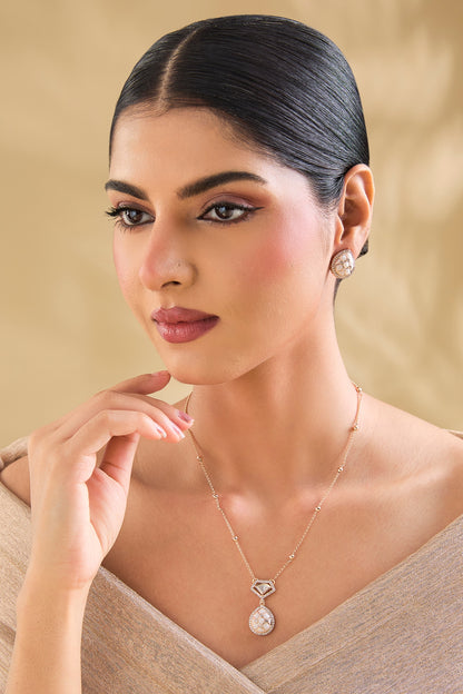Gold Finish Crystal Pendant Necklace Set