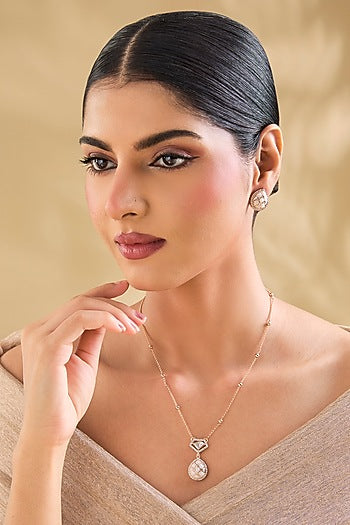 Gold Finish Crystal Pendant Necklace Set