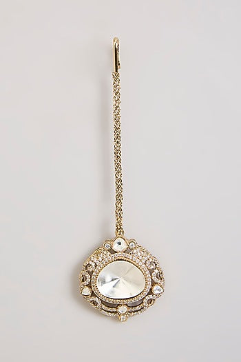 Gold Finish Crystal Paved-Stone Maangtikka