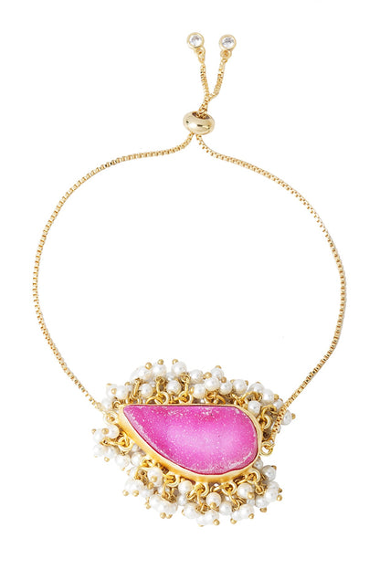 Gold Finish Agate & Druzy Stone Bracelet Rakhi