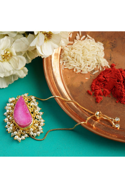Gold Finish Agate & Druzy Stone Bracelet Rakhi