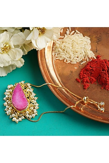 Gold Finish Agate & Druzy Stone Bracelet Rakhi